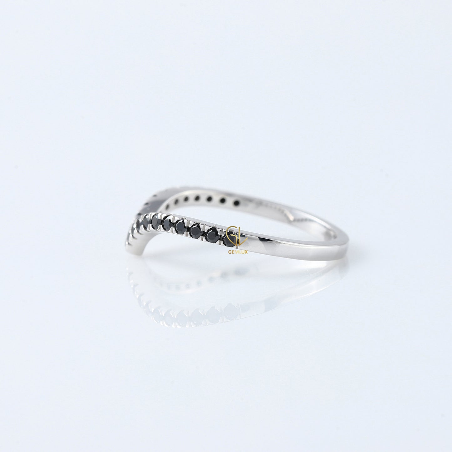 Black Round Cut Lab Grown Diamond Chevron Band