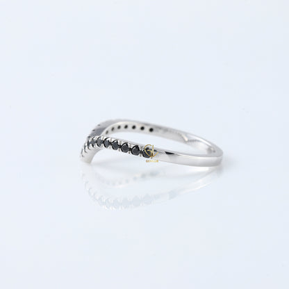 Black Round Cut Lab Grown Diamond Chevron Band