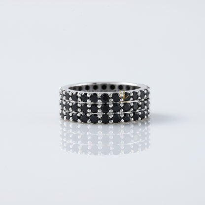 Black Round Cut Lab Grown Diamond Three Row Band
