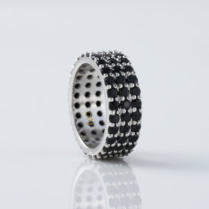Black Round Cut Lab Grown Diamond Three Row Band