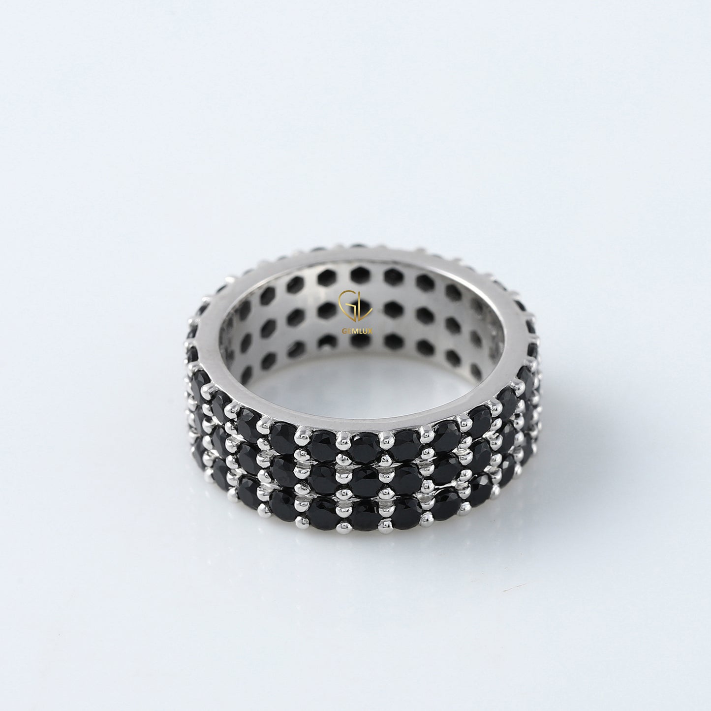 Black Round Cut Lab Grown Diamond Three Row Band