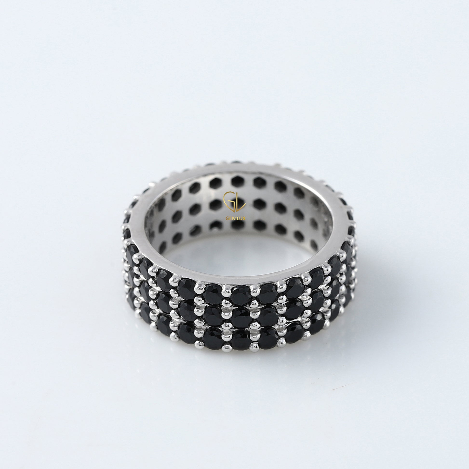 Black Round Cut Lab Grown Diamond Three Row Band