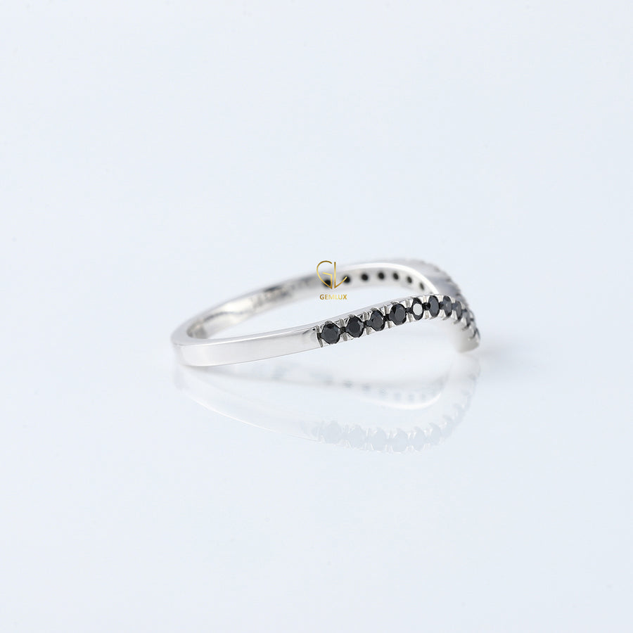 Black Round Cut Moissanite Diamond Curved Wedding Band