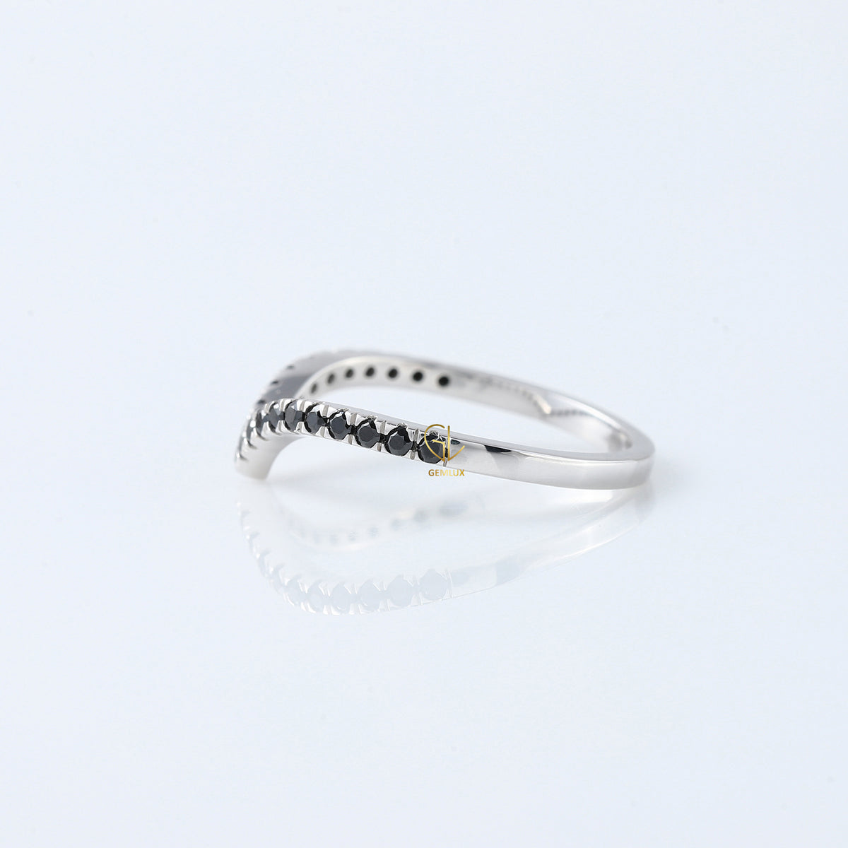 Black Round Cut Moissanite Diamond Curve Wedding Band