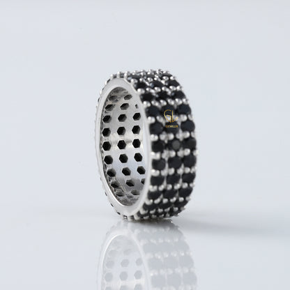 Black Round Cut Moissanite Diamond Three Row Full Eternity Band