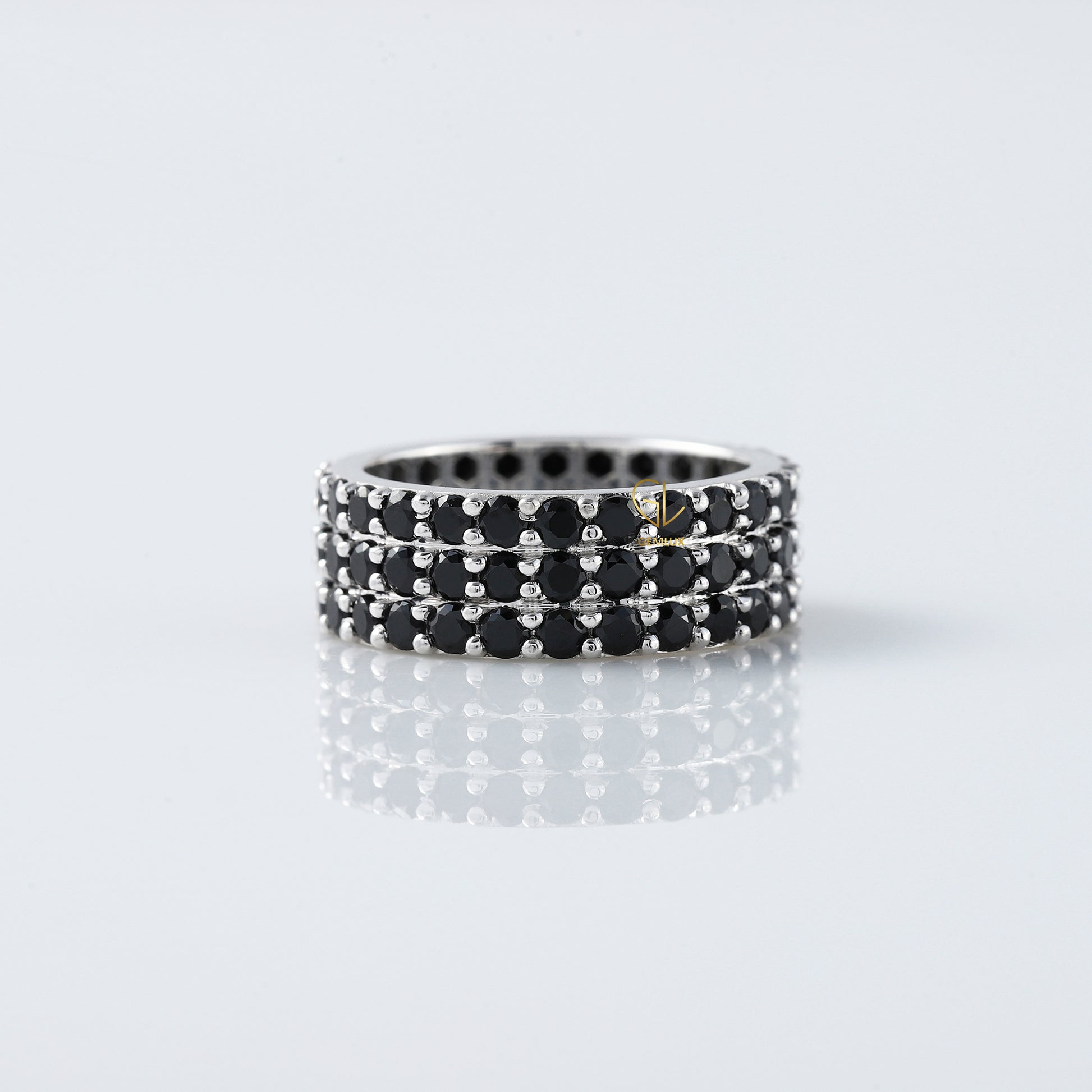 Black Round Cut Moissanite Diamond Three Row Full Eternity Band