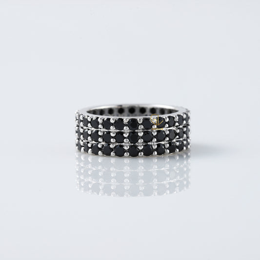 Black Round Cut Moissanite Diamond Three Row Full Eternity Band