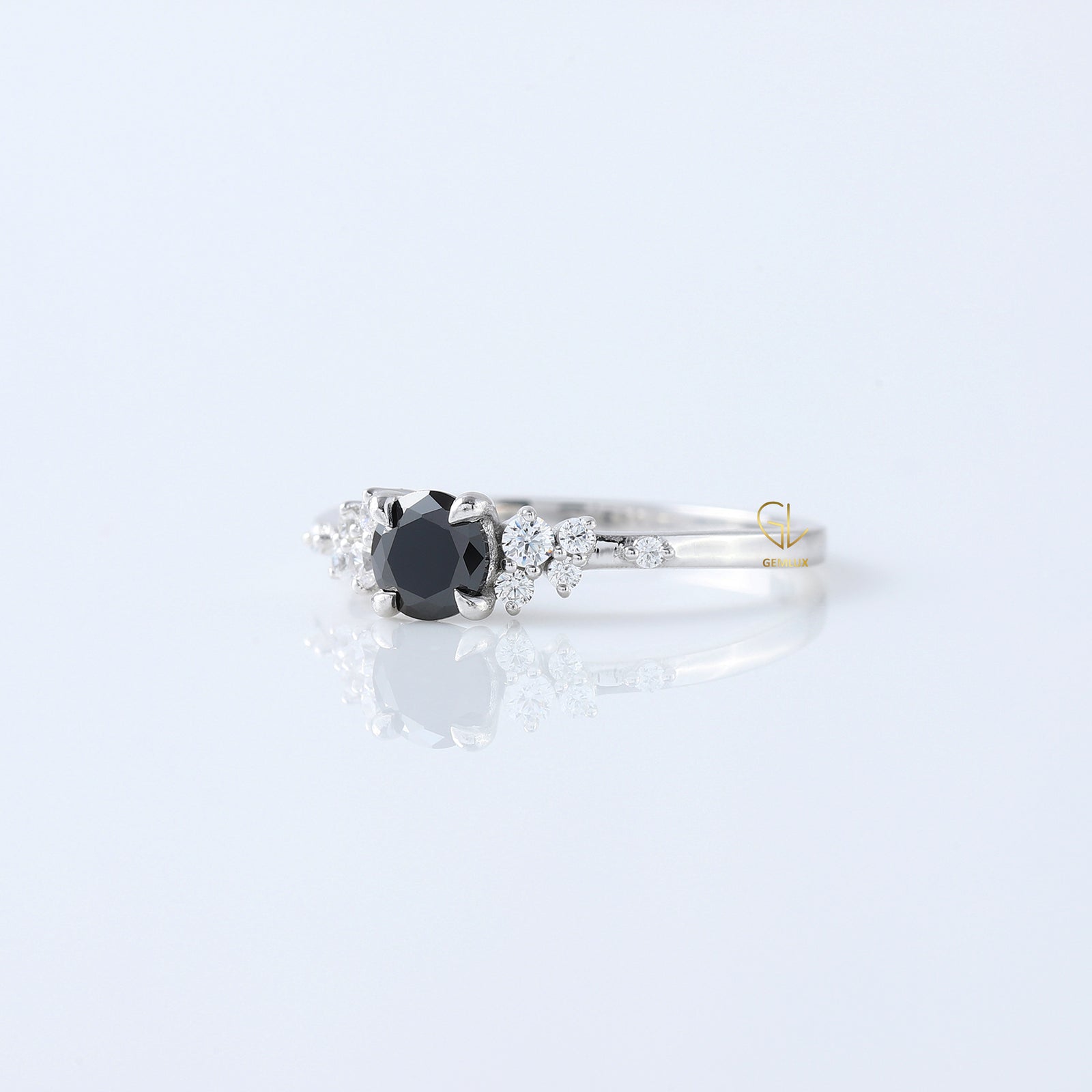 Black Round Cut Natural Diamond Tiny Cluster Ring