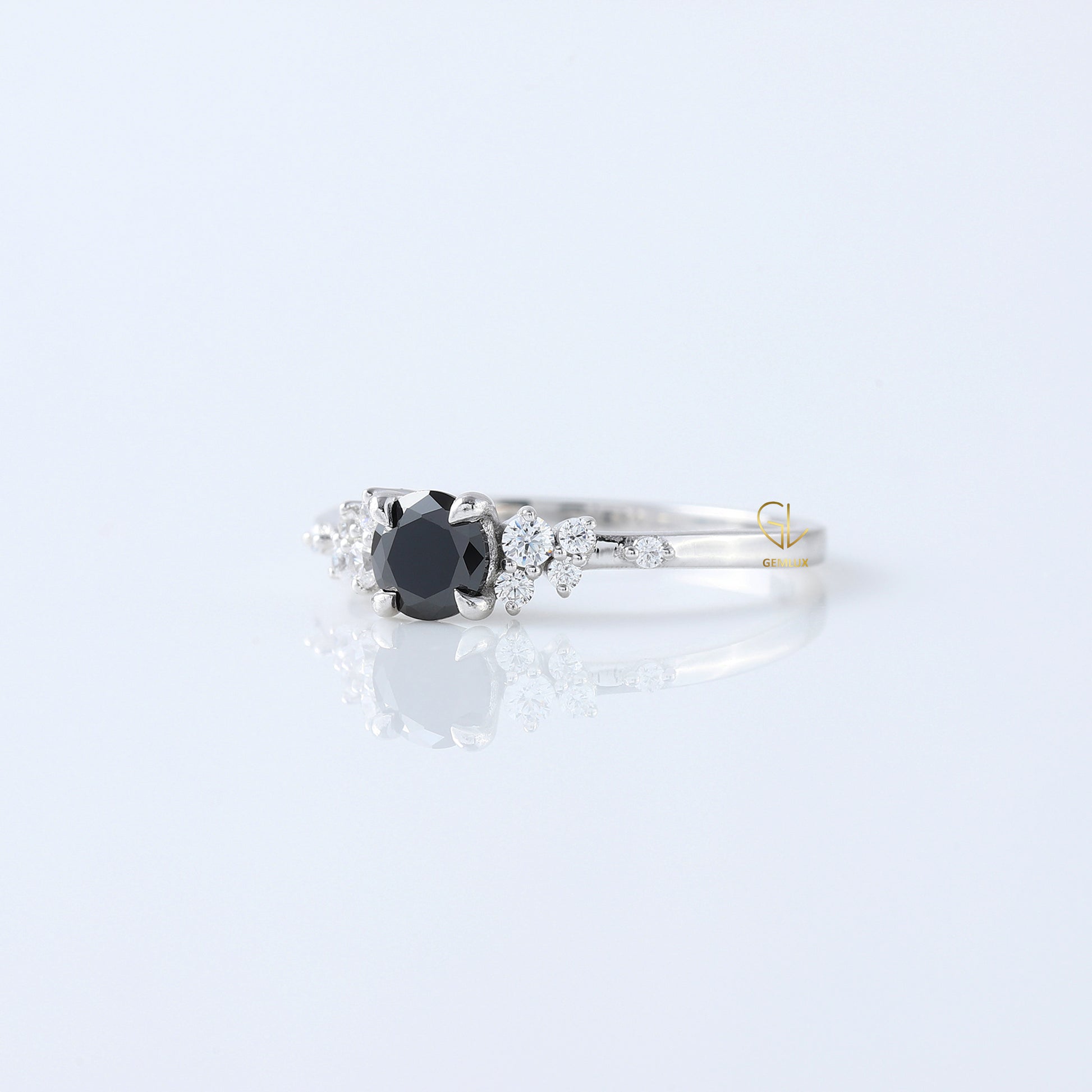 Black Round Cut Natural Diamond Tiny Cluster Ring