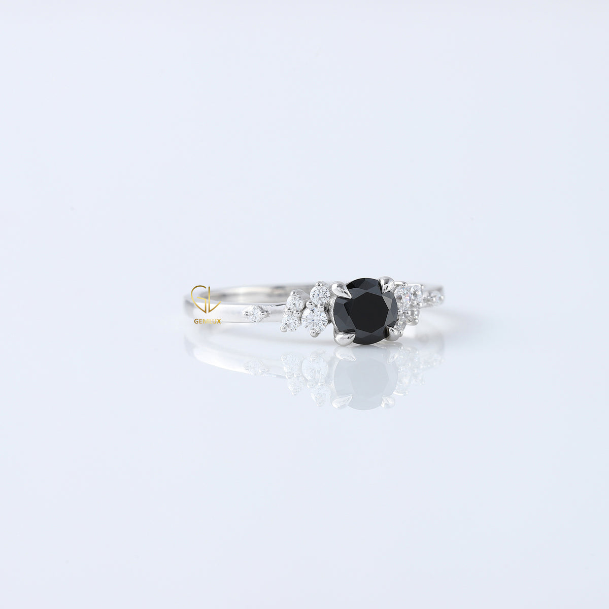 Black Round Cut Natural Diamond Tiny Cluster Ring