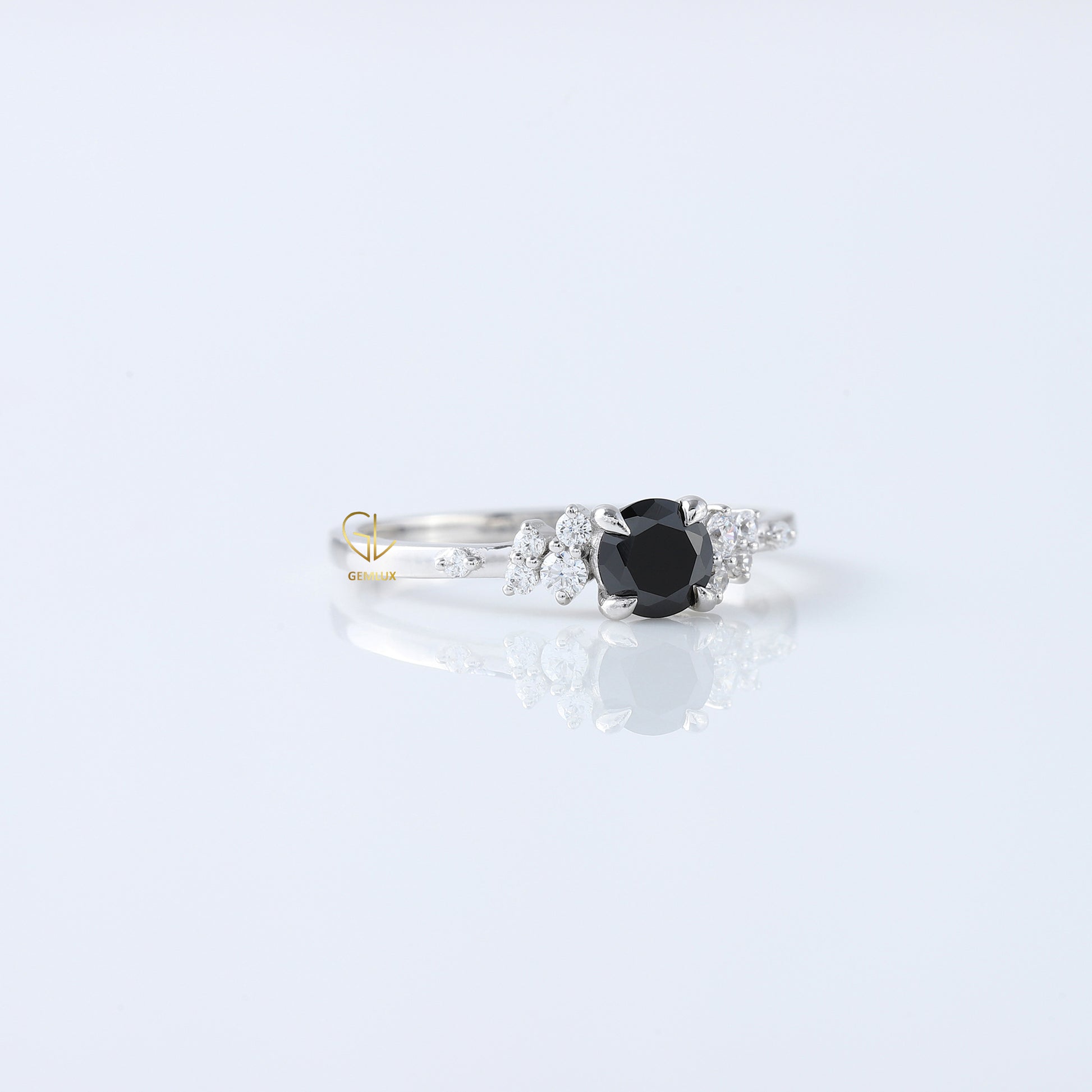 Black Round Cut Natural Diamond Tiny Cluster Ring