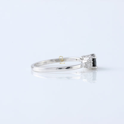Black Round Cut Natural Diamond Tiny Cluster Ring
