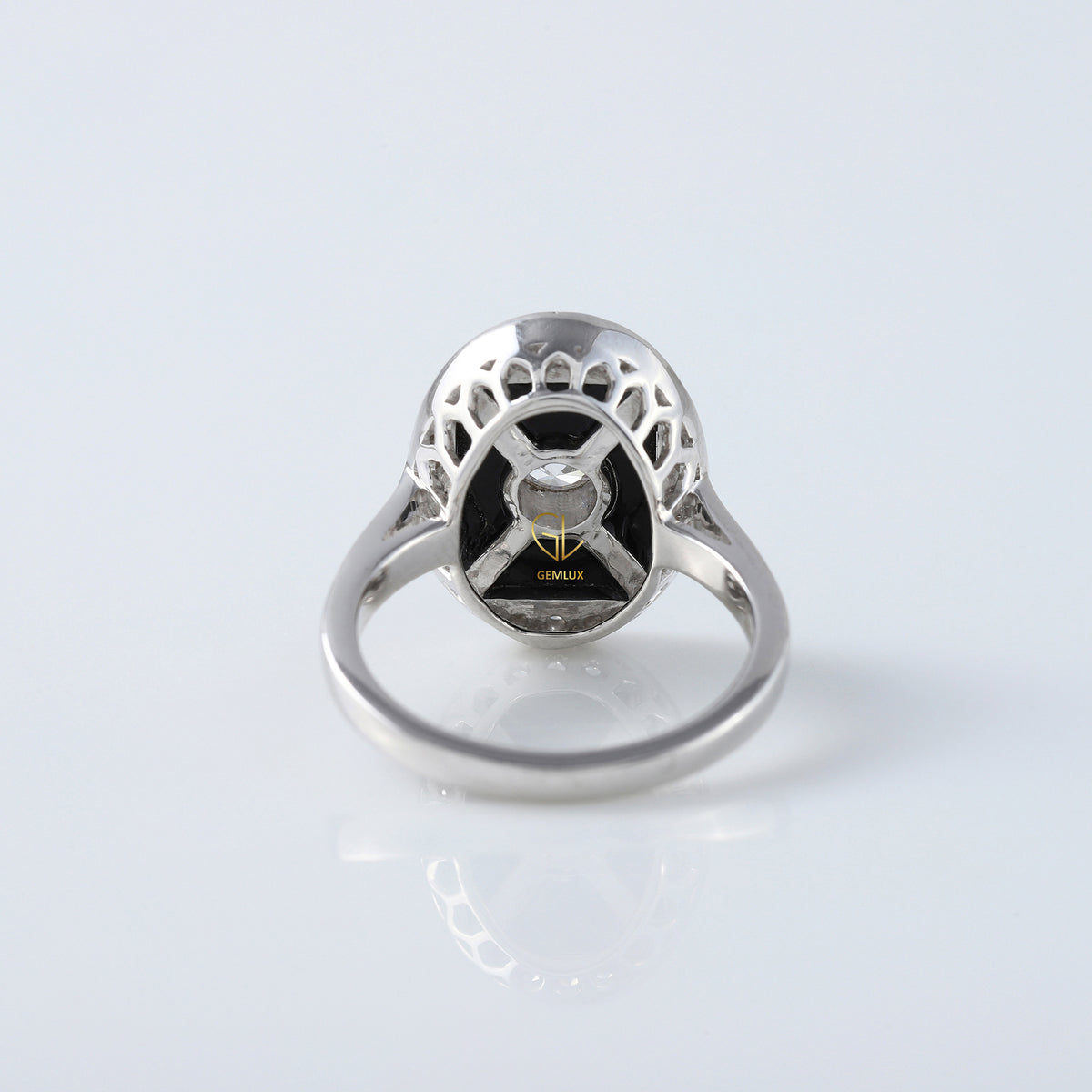 Black Onyx 1920s Vintage Art Deco Round Moissanite Cocktail Ring