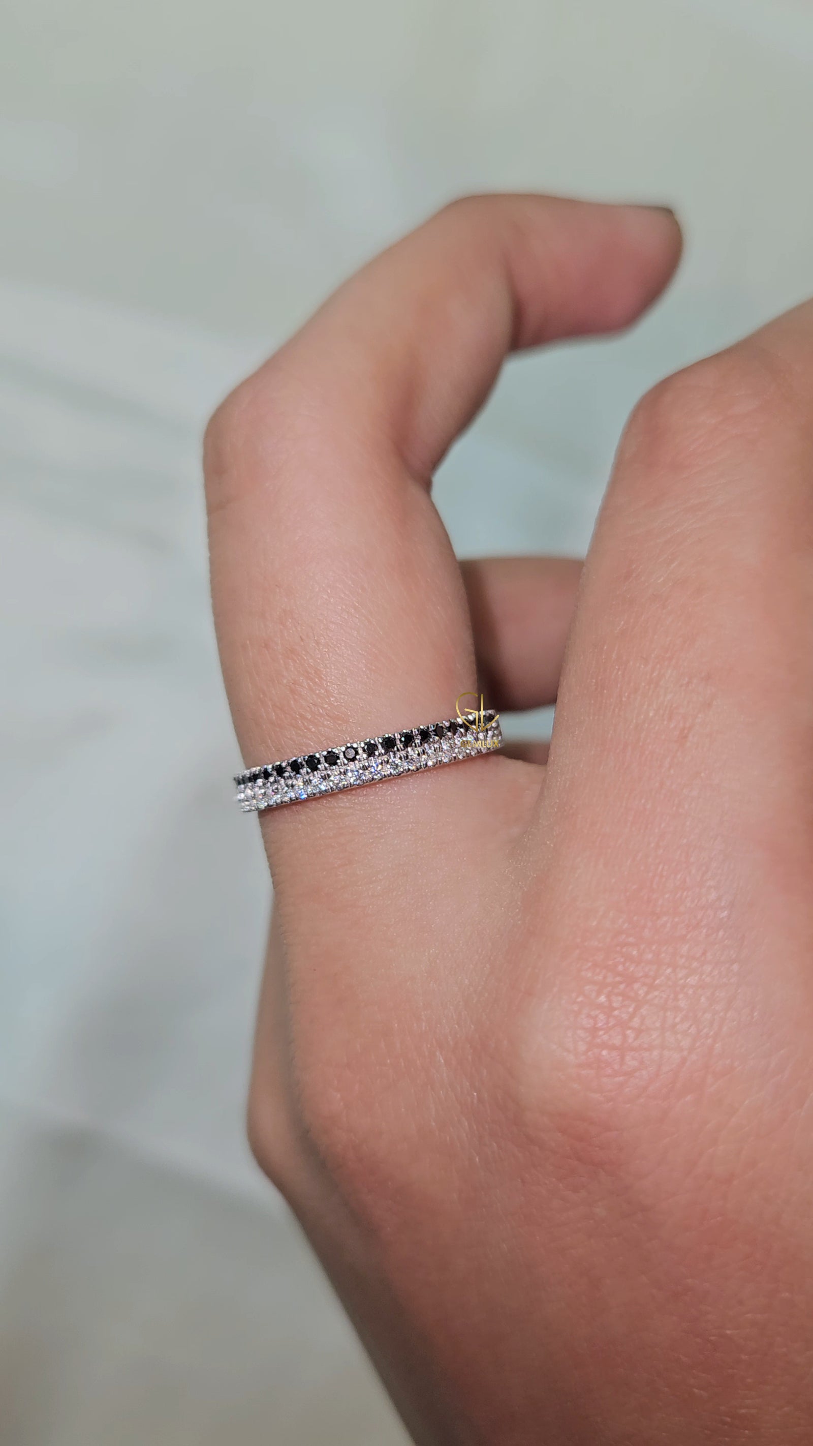 Black & White Round Moissanite Diamond Eternity Wedding Band
