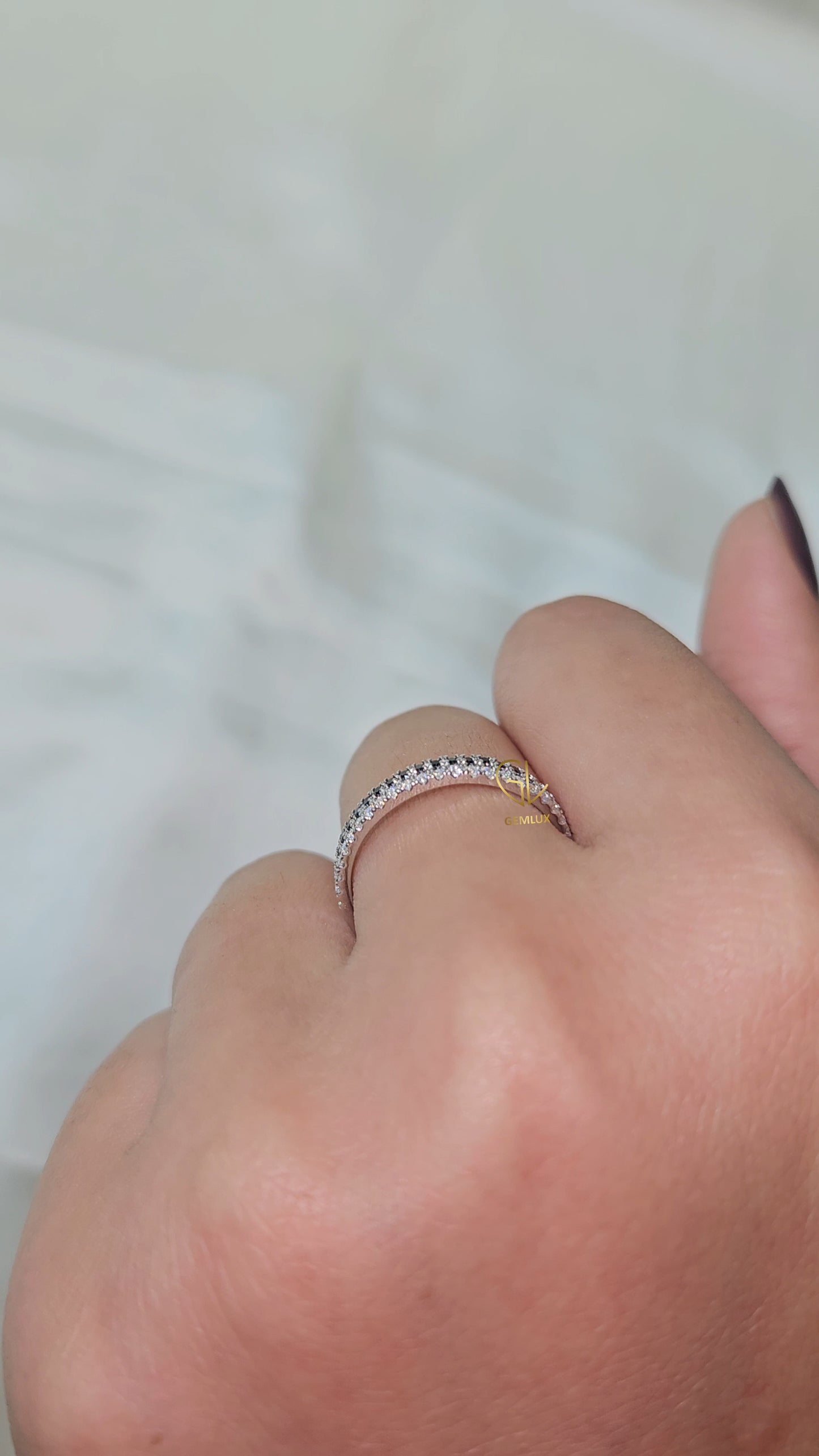 Black & White Round Moissanite Diamond Eternity Wedding Band