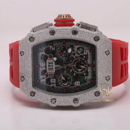 Bling Bling VVS Moissanite Red Strap Branded Watch 