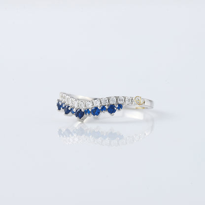 Blue Sapphire Round Cut Lab Grown Diamond Curved Band