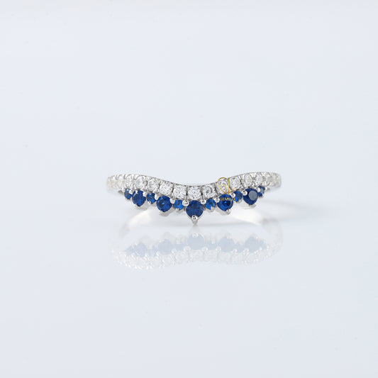 Blue Sapphire Round Cut Lab Grown Diamond Curved Band