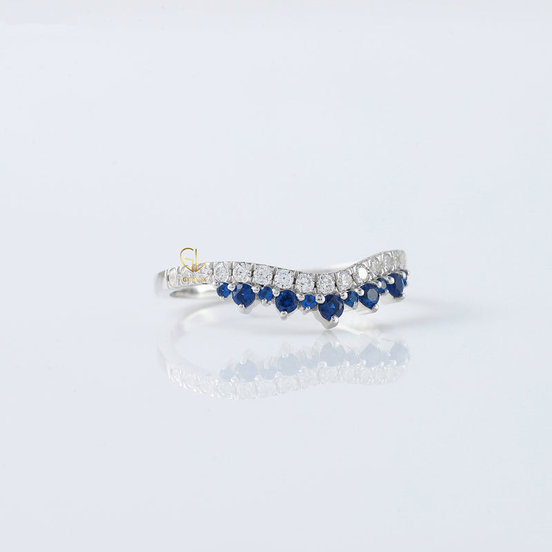 Blue Sapphire Round Cut Lab Grown Diamond Curved Band
