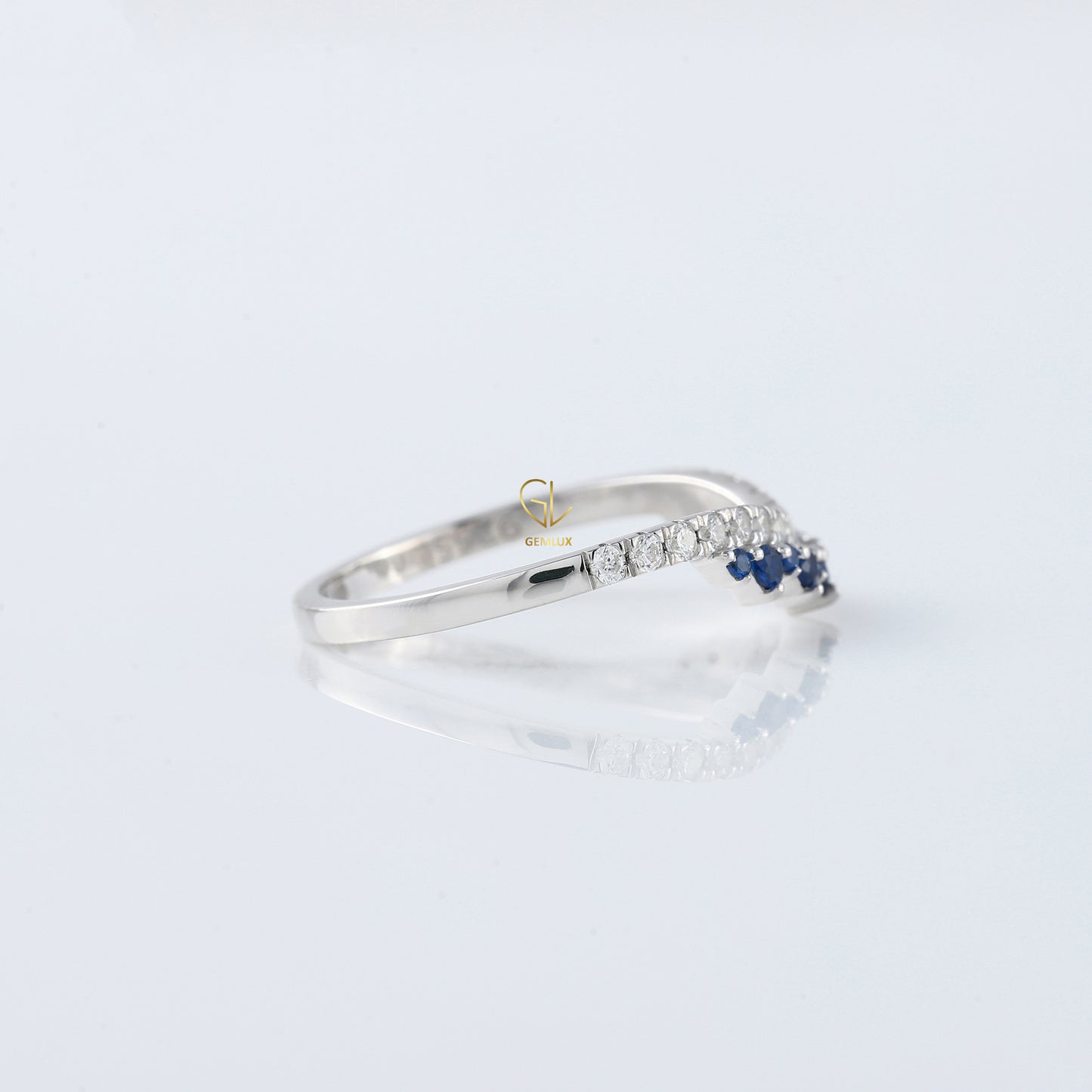 Blue Sapphire Round Cut Lab Grown Diamond Curved Band