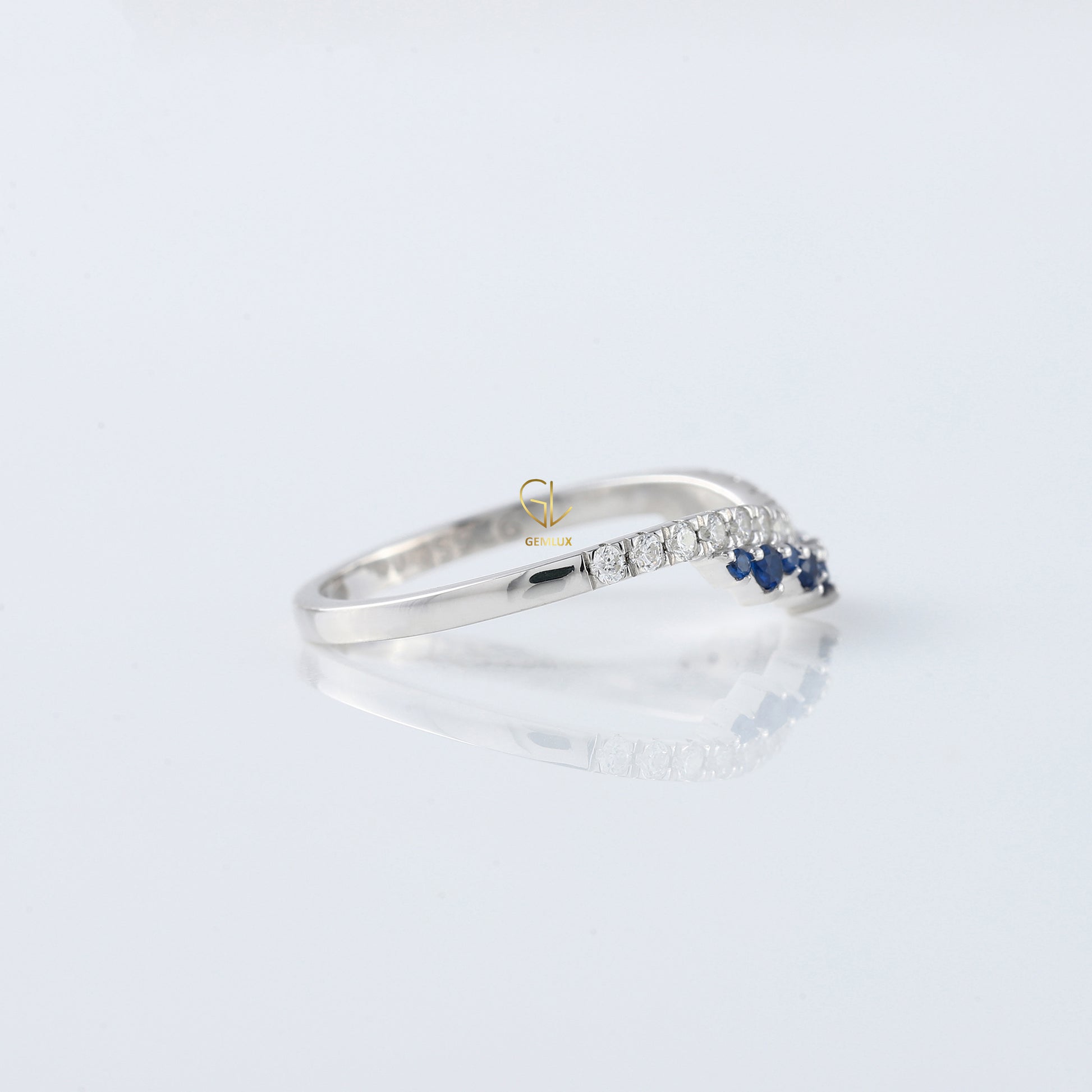 Blue Sapphire Round Cut Lab Grown Diamond Curved Band