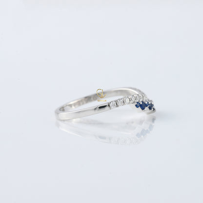 Blue Sapphire Round Cut Lab Grown Diamond Curved Band
