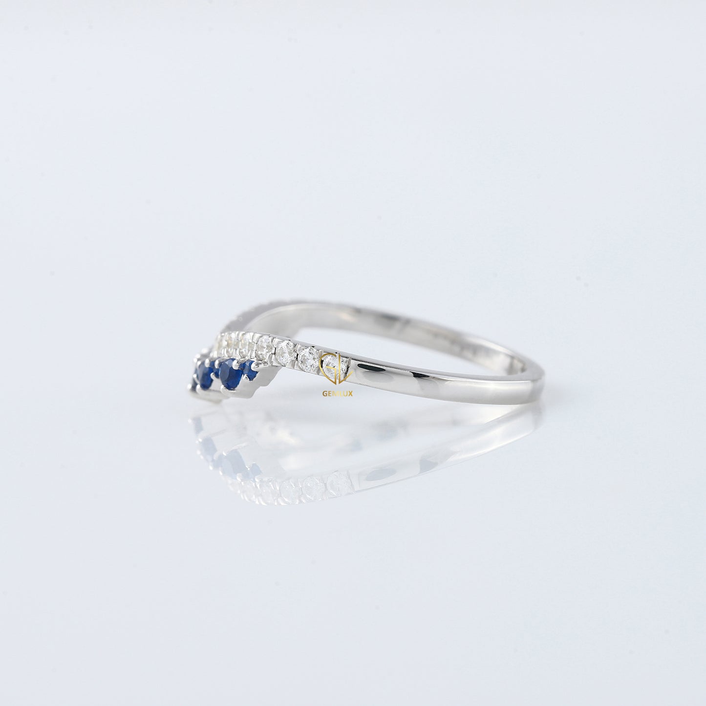 Blue Sapphire Round Cut Lab Grown Diamond Curved Band