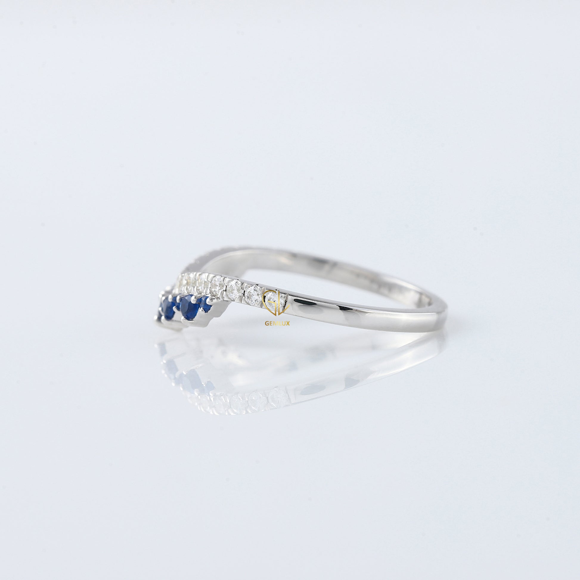 Blue Sapphire Round Cut Lab Grown Diamond Curved Band