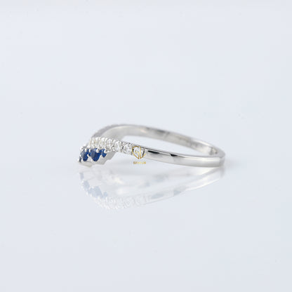 Blue Sapphire Round Cut Lab Grown Diamond Curved Band