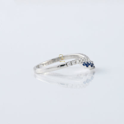 Blue Sapphire Round Cut Moissanite Diamond Chevron Band
