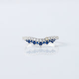 Blue Sapphire Round Cut Moissanite Diamond Chevron Band