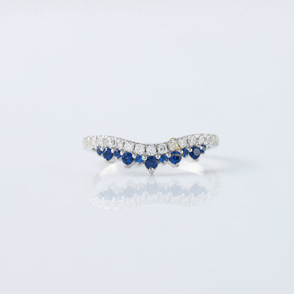 Blue Sapphire Round Cut Moissanite Diamond Chevron Band