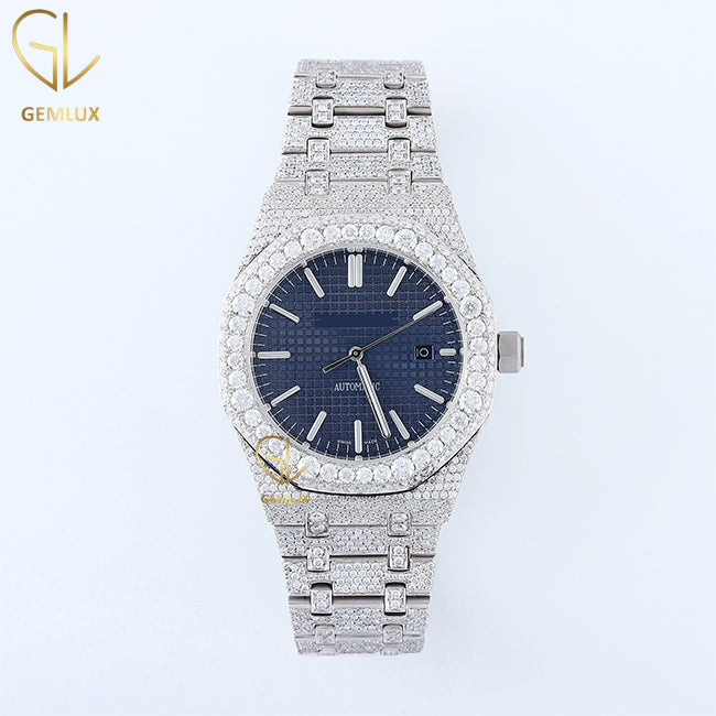 Bust Down Blue Dial Iced Out Lab Grown Diamond Watch