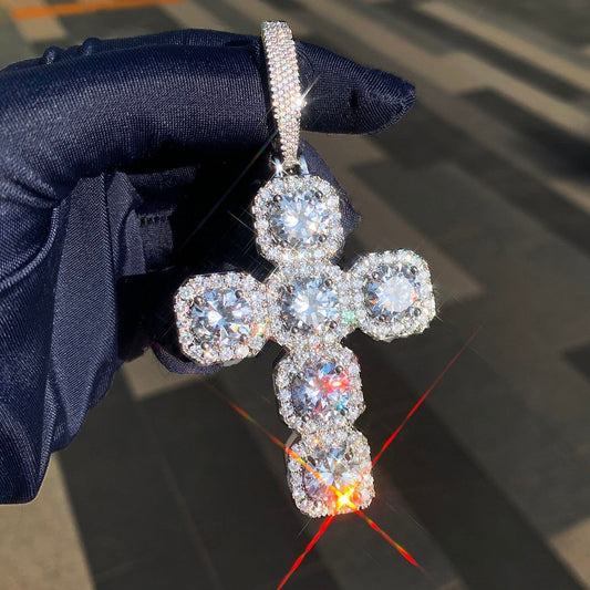 Bling Bling VVS Round Moissanite Diamond Cross Hip Hop Pendant 