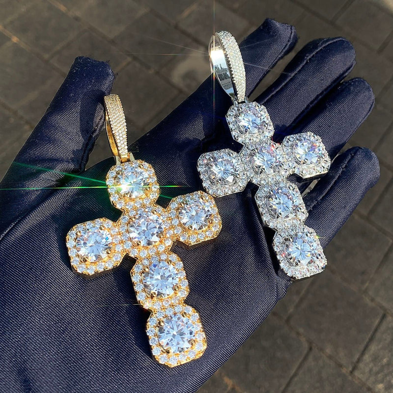 Bling Bling VVS Round Moissanite Diamond Cross Hip Hop Pendant