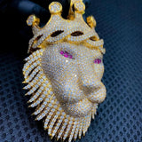 Lion head moissanite diamond pendant, 925 sterling silver, Gemlux Hip-Hop Collection