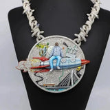 Custom rocket design round-cut moissanite diamond pendant, gold-plated 925 sterling silver, Gemlux Hip-Hop Collection