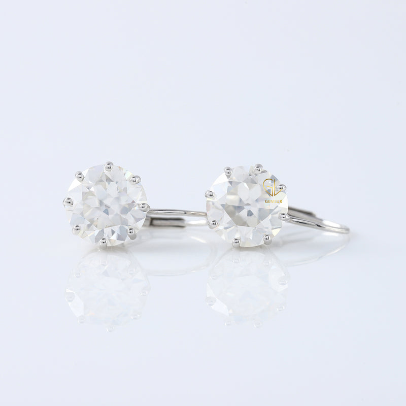 Certified Old European Round Cut Lab Grown Drop Earrings