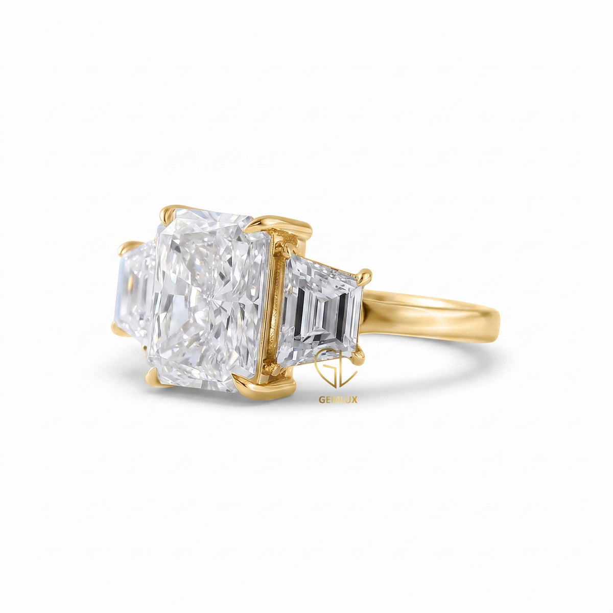 Certified Radiant Cut Three Stone Lab Grown Diamond Engagement Ring