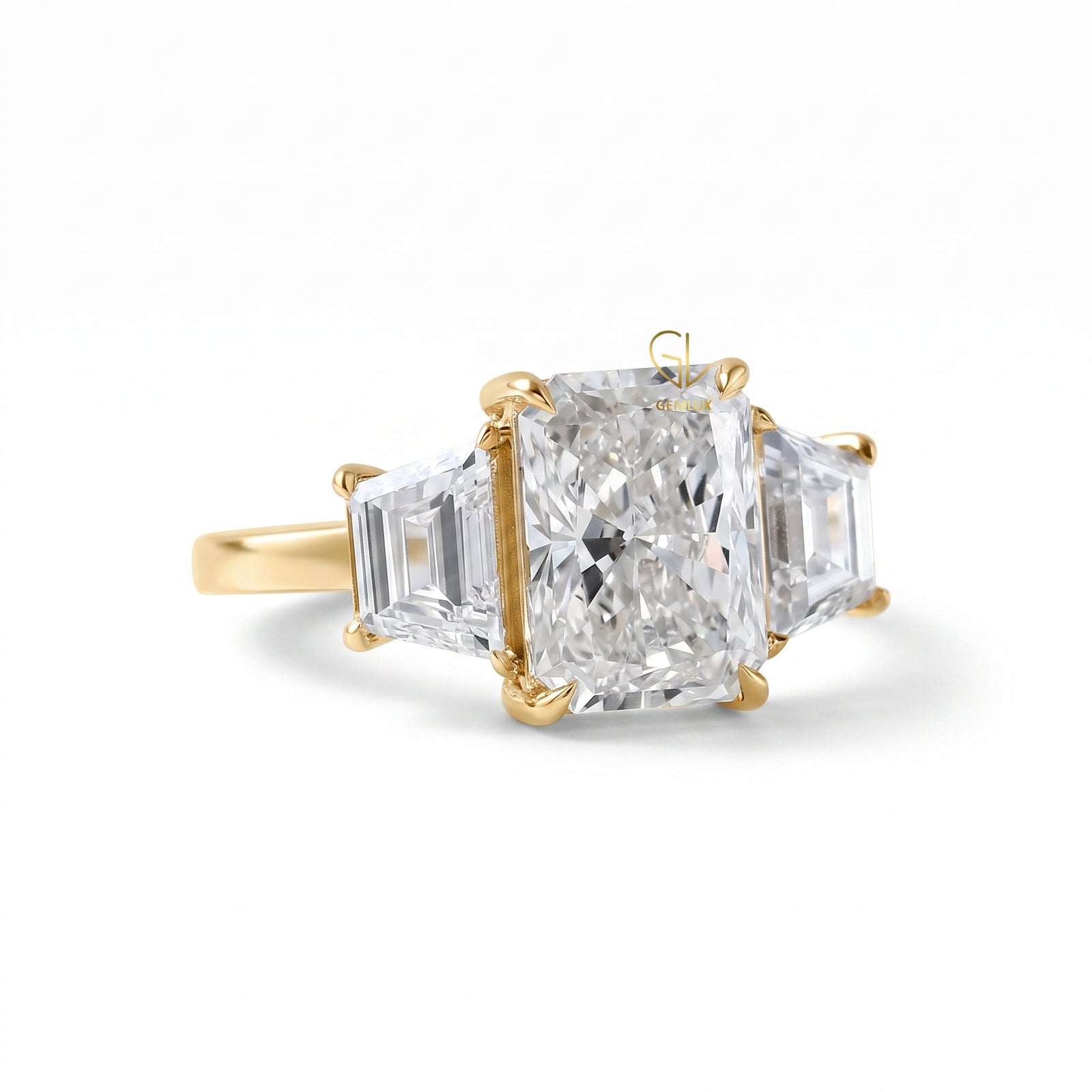 Certified Radiant Cut Three Stone Lab Grown Diamond Engagement Ring
