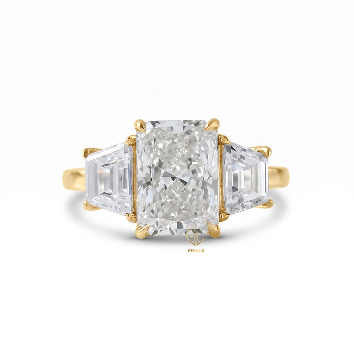 Certified Radiant Cut Three Stone Lab Grown Diamond Engagement Ring