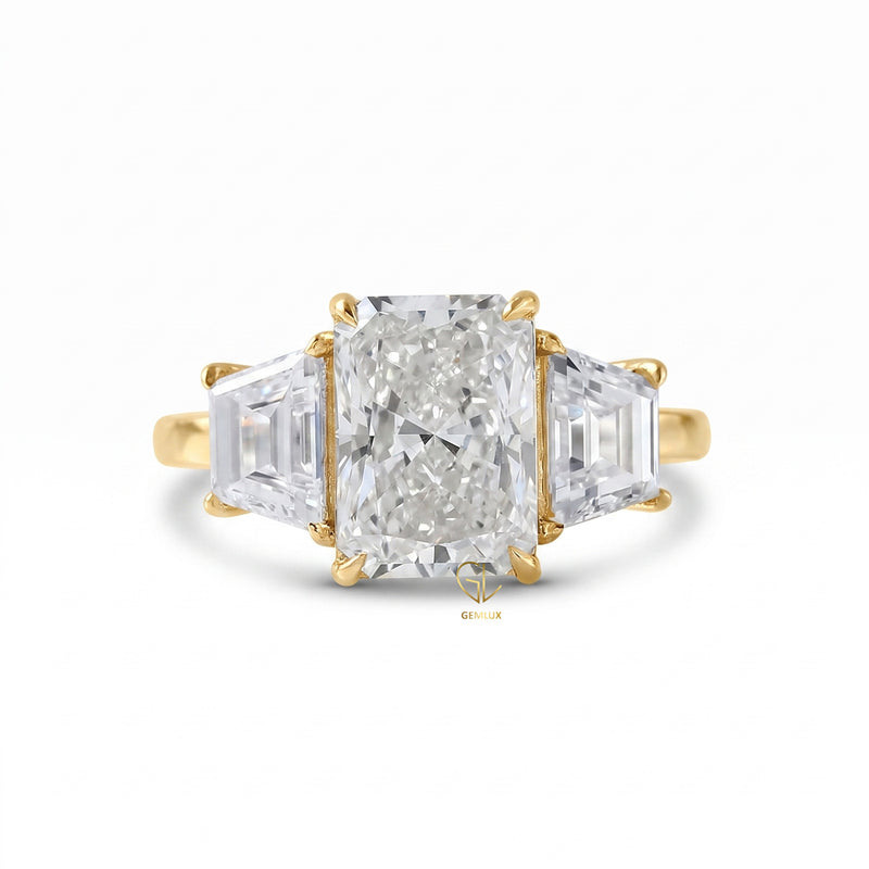 Certified Radiant Cut Three Stone Lab Grown Diamond Engagement Ring