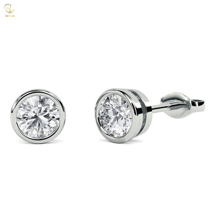 Certified Round Cut Lab Grown Diamond Bezel Set Stud Earrings