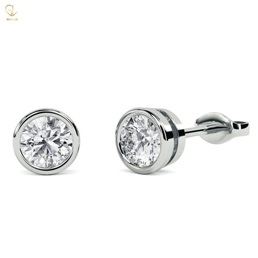 Certified Round Cut Lab Grown Diamond Bezel Set Stud Earrings
