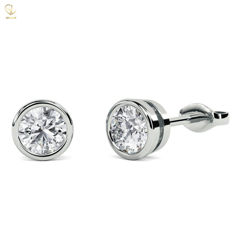 Certified Round Cut Lab Grown Diamond Bezel Set Stud Earrings