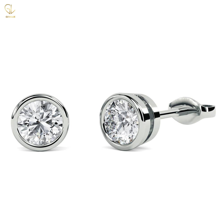 Certified Round Cut Lab Grown Diamond Bezel Set Stud Earrings