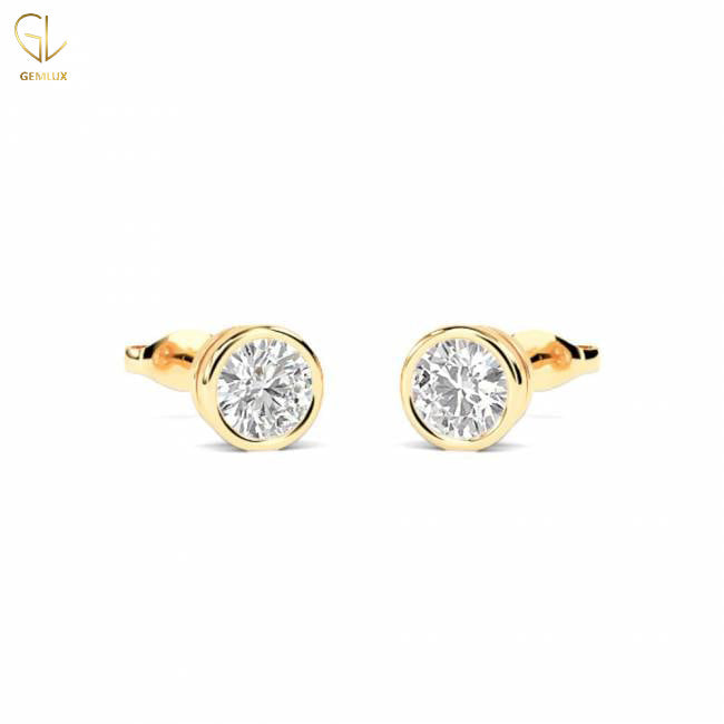 Certified Round Cut Lab Grown Diamond Bezel Set Stud Earrings