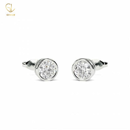 Certified Round Cut Lab Grown Diamond Bezel Set Stud Earrings