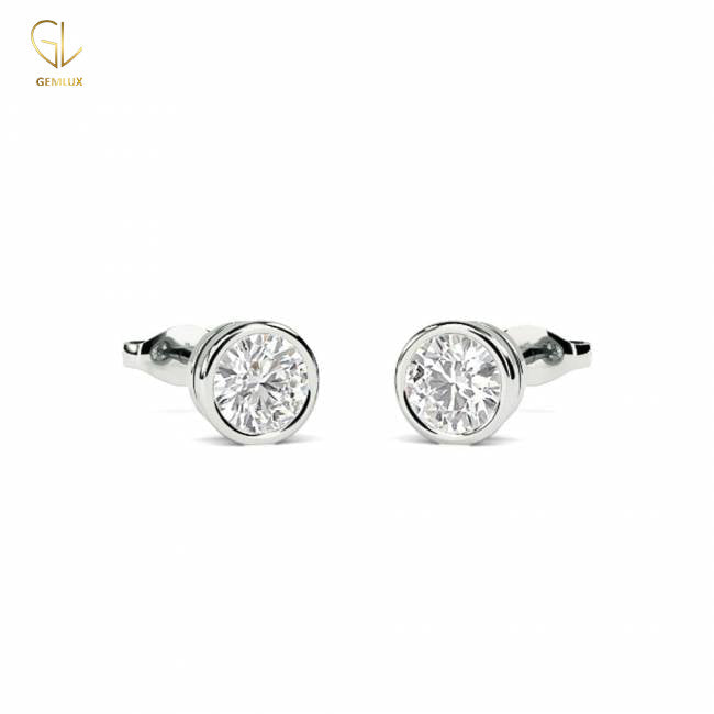 Certified Round Cut Lab Grown Diamond Bezel Set Stud Earrings