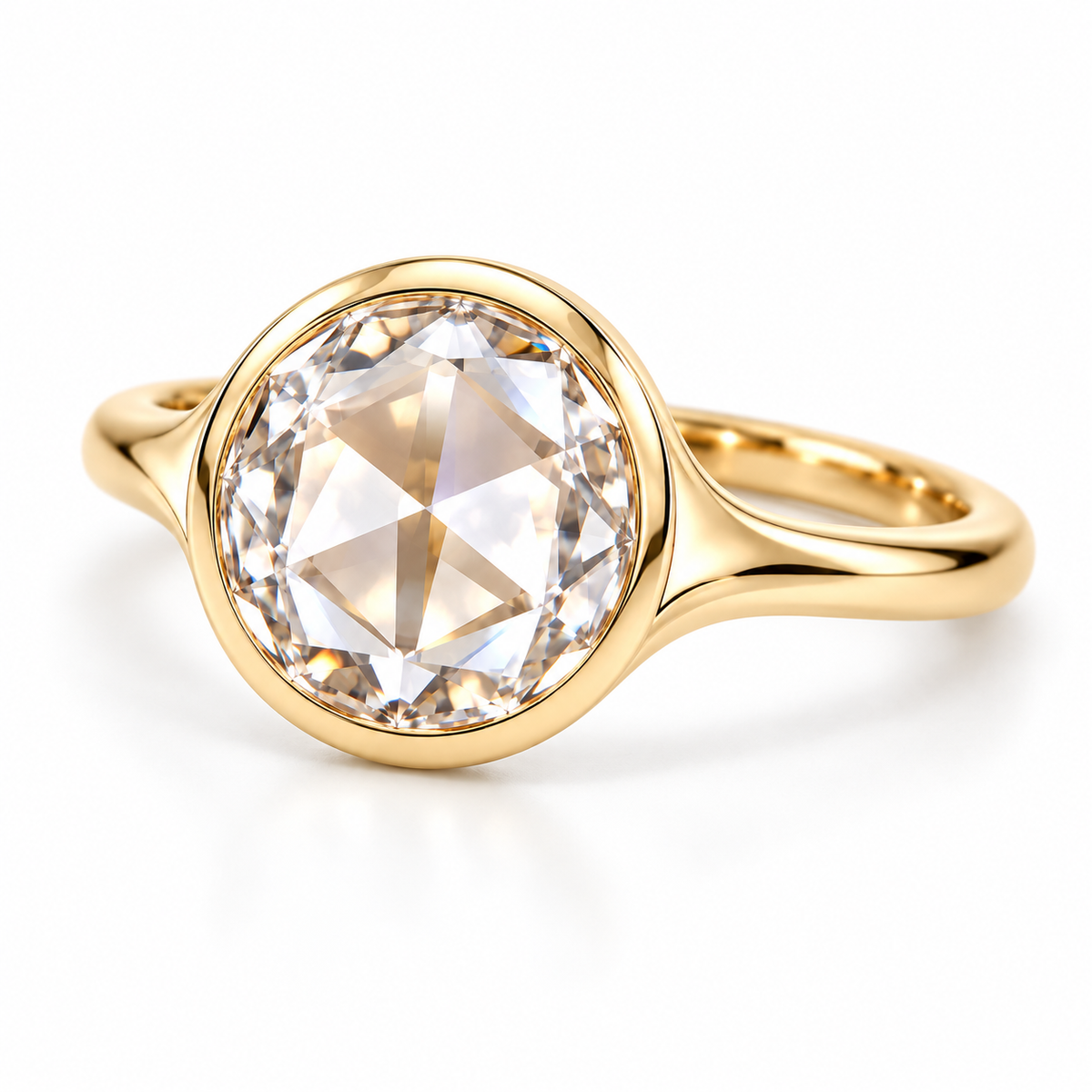 Round Rose-Cut Lab-Grown Diamond Bezel Solitaire Engagement Rin